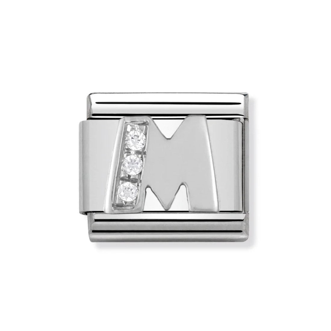 Classic Stainless Steel Letter 'M' Link with CZ Stones