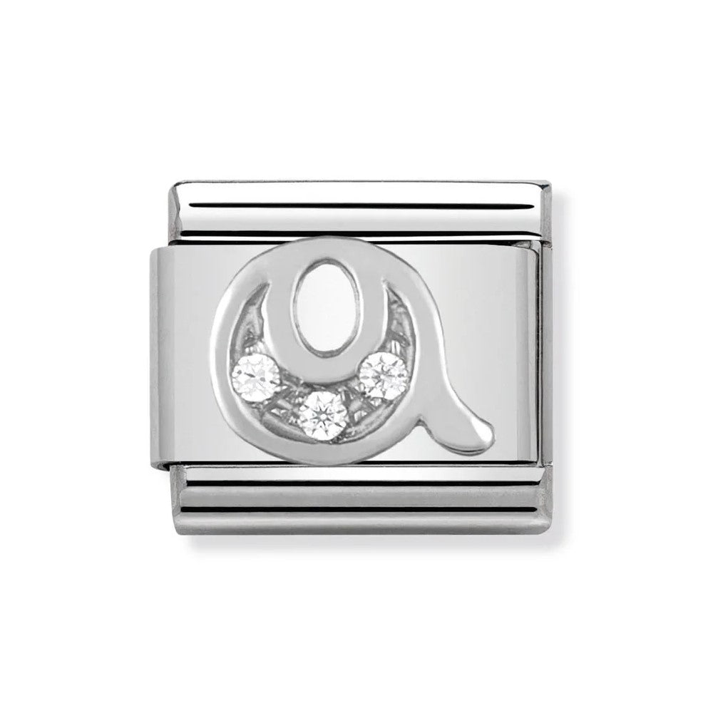 Classic Silver CZ Letter 'Q' Link