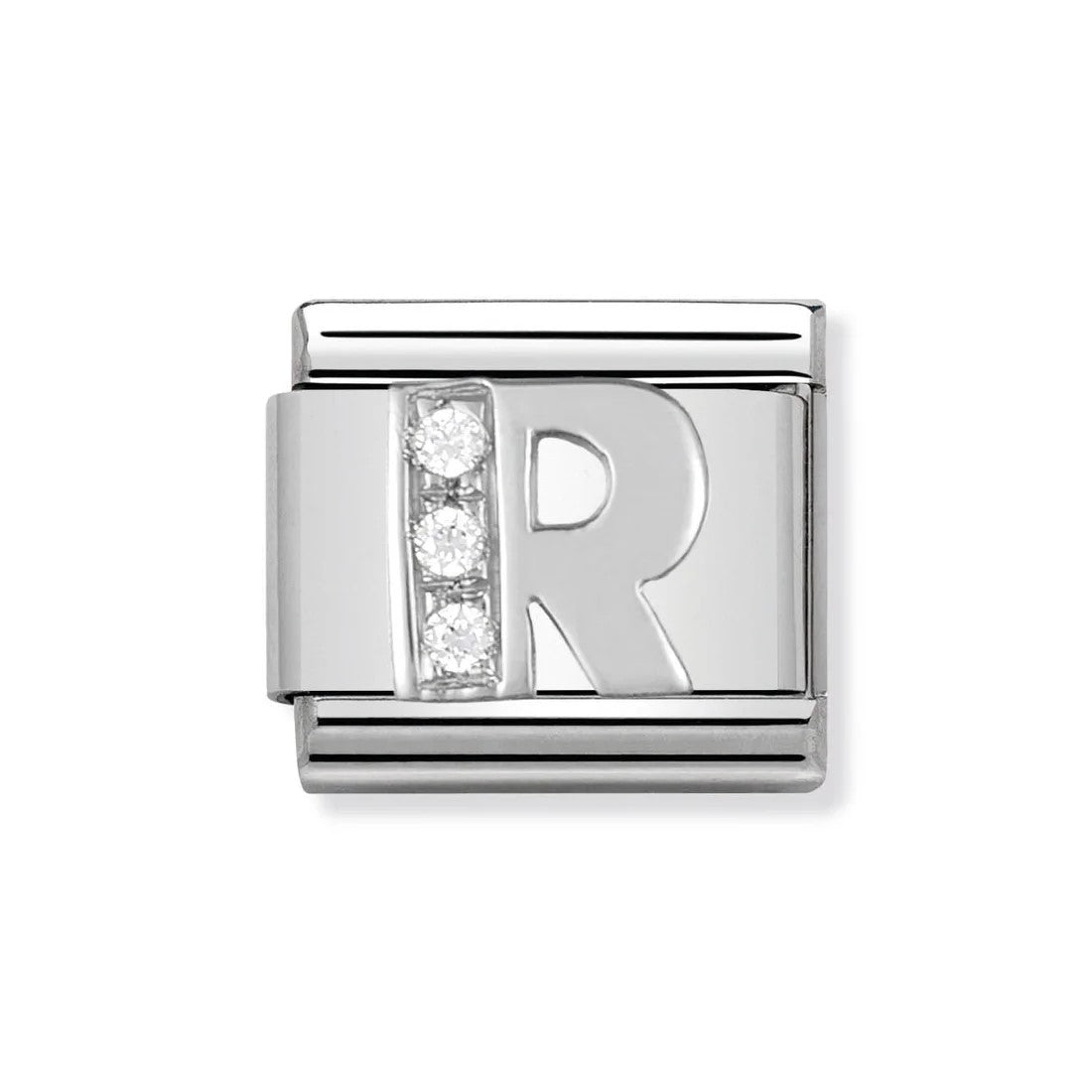 Classic Stainless Steel Letter 'R' Link with CZ Stones