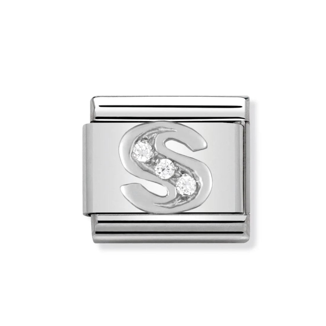 Classic Stainless Steel Letter 'S' Link with CZ Stones