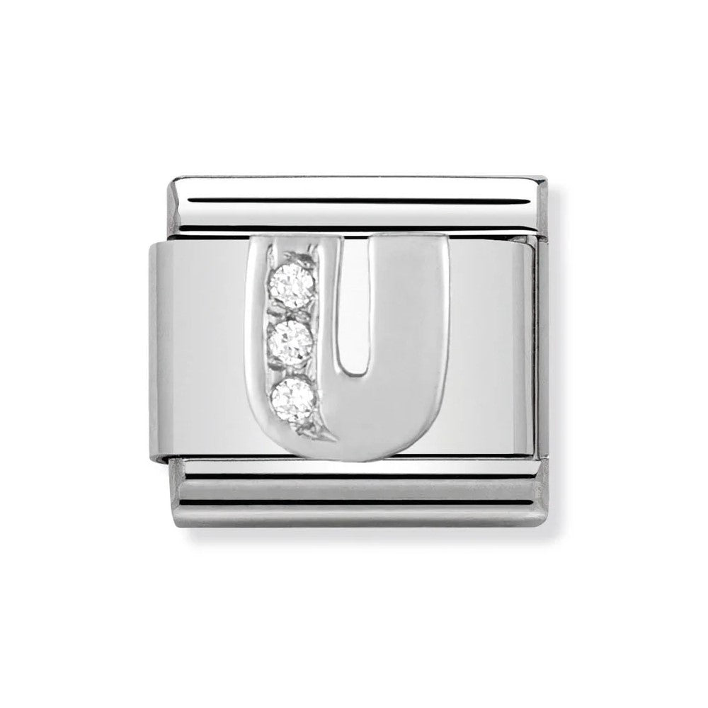 Classic Silver CZ Letter 'U' Link