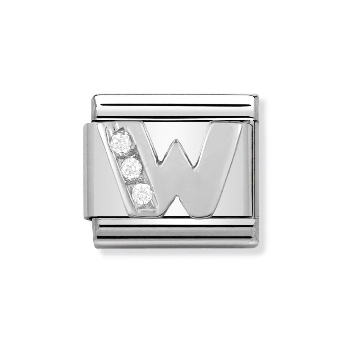 Classic Silver CZ Letter 'W' Link