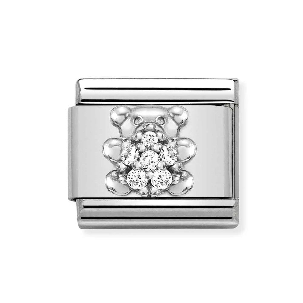 Composable Classic CZ and Silver White Teddy Bear Link
