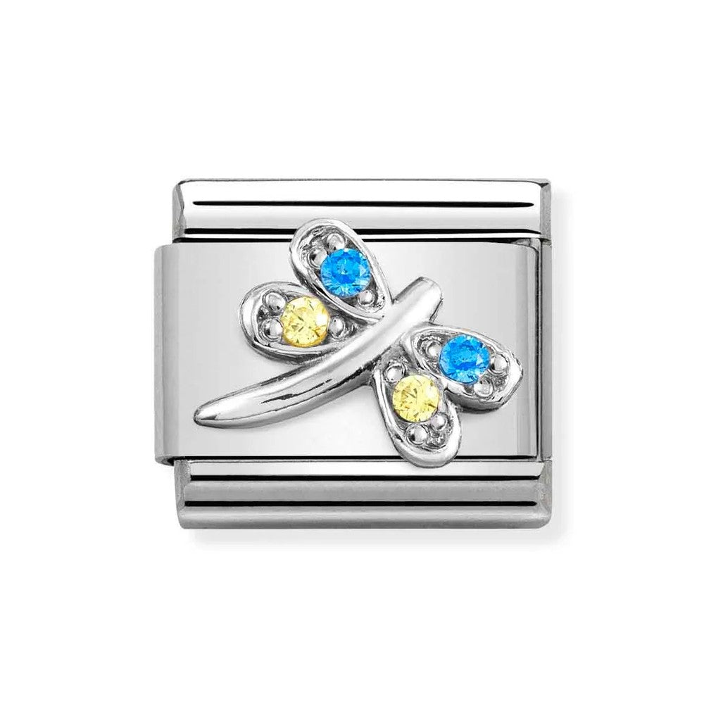 Composable Classic CZ and Silver Blue and Yellow Dragonfly Link