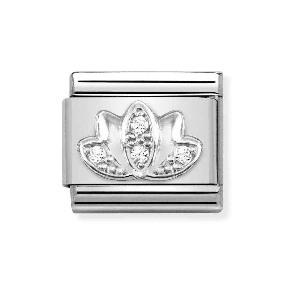 Composable Classic Link With Lotus Flower Symbol In Silver & CZ