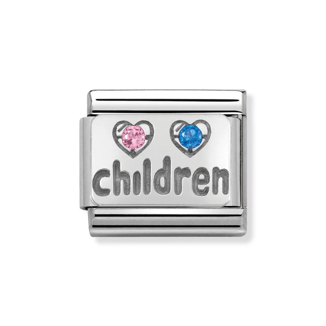 Classic Silver Children Pink and Blue CZ Heart Link