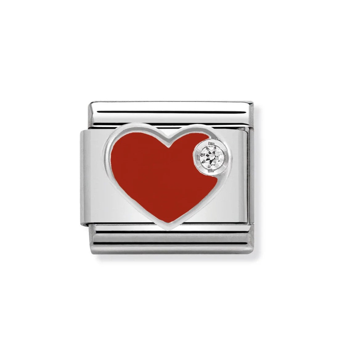 Classic Red Enamel Heart Link with CZ Stone