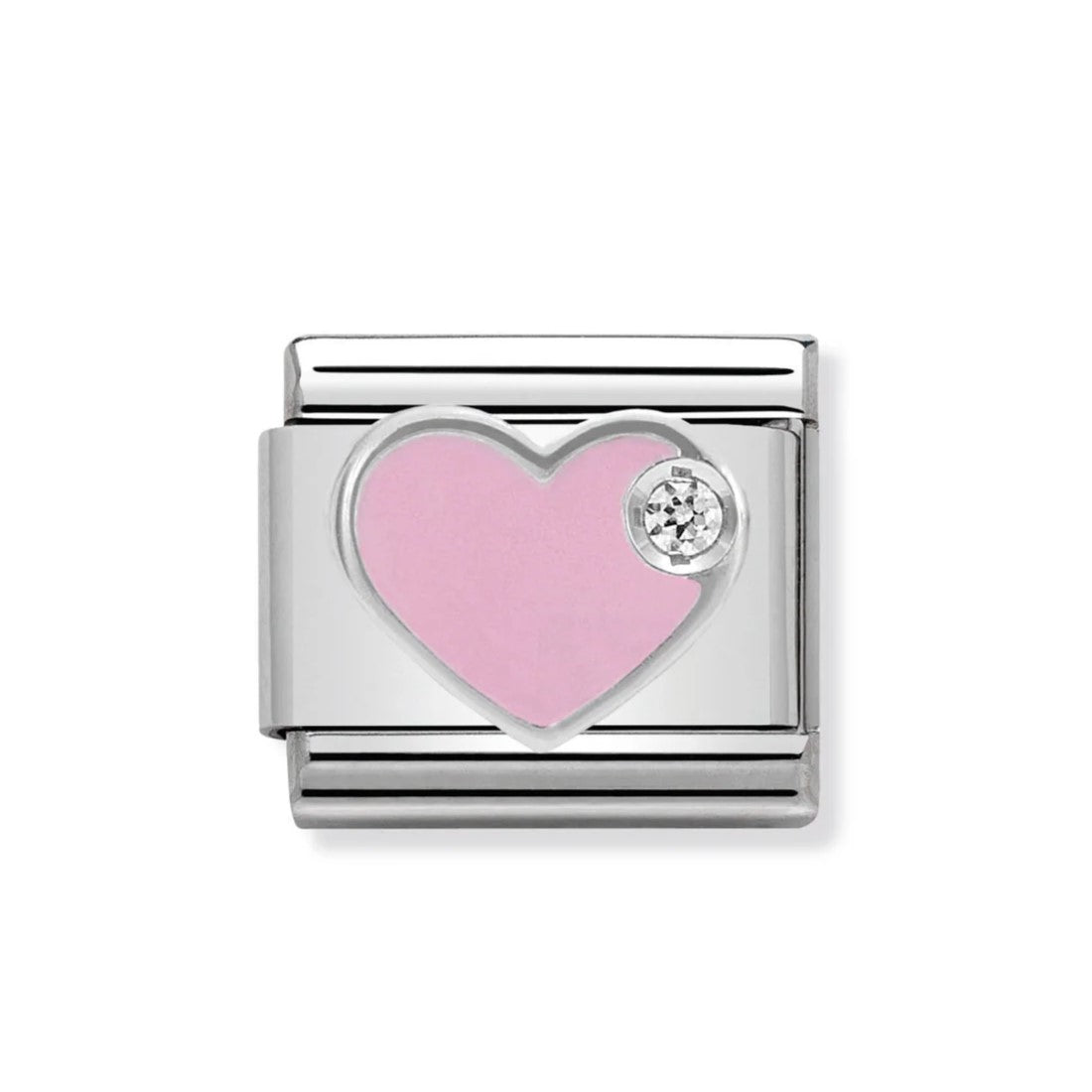 Classic Pink Enamel Heart Link with CZ Stone