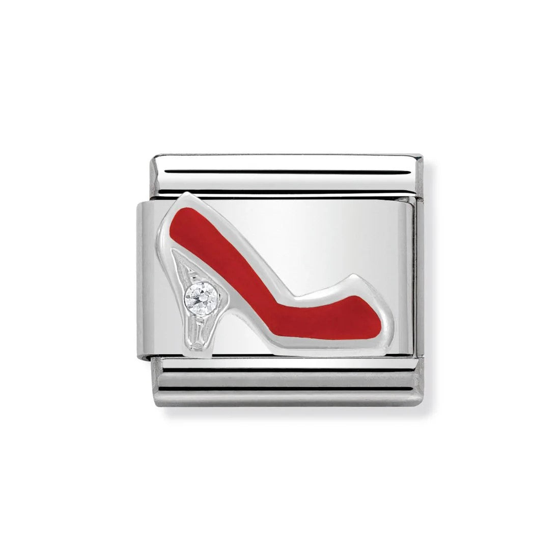 Classic Silver and Red CZ Shoe Link