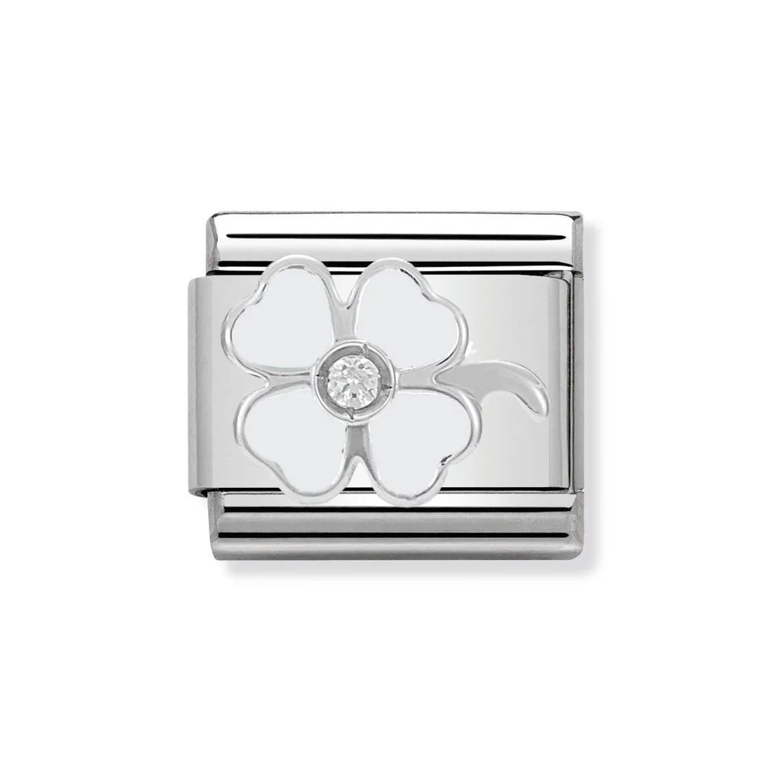 Classic Silver and Enamel CZ Clover Link