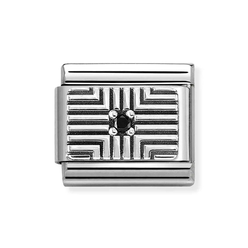 Composable Classic Link With Lines in 925 Silver With Black Enamel & CZ