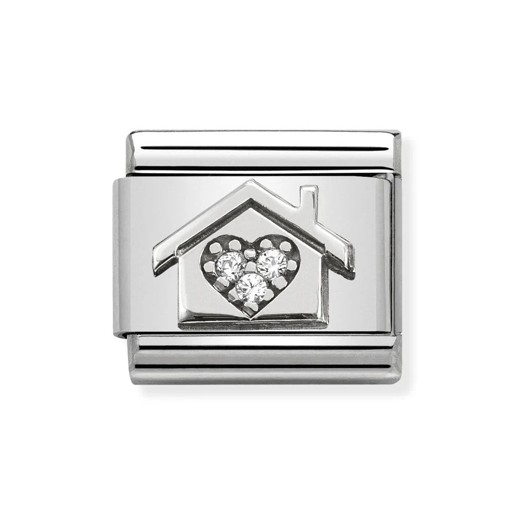 Composable Classic Silver CZ Home with Heart Link