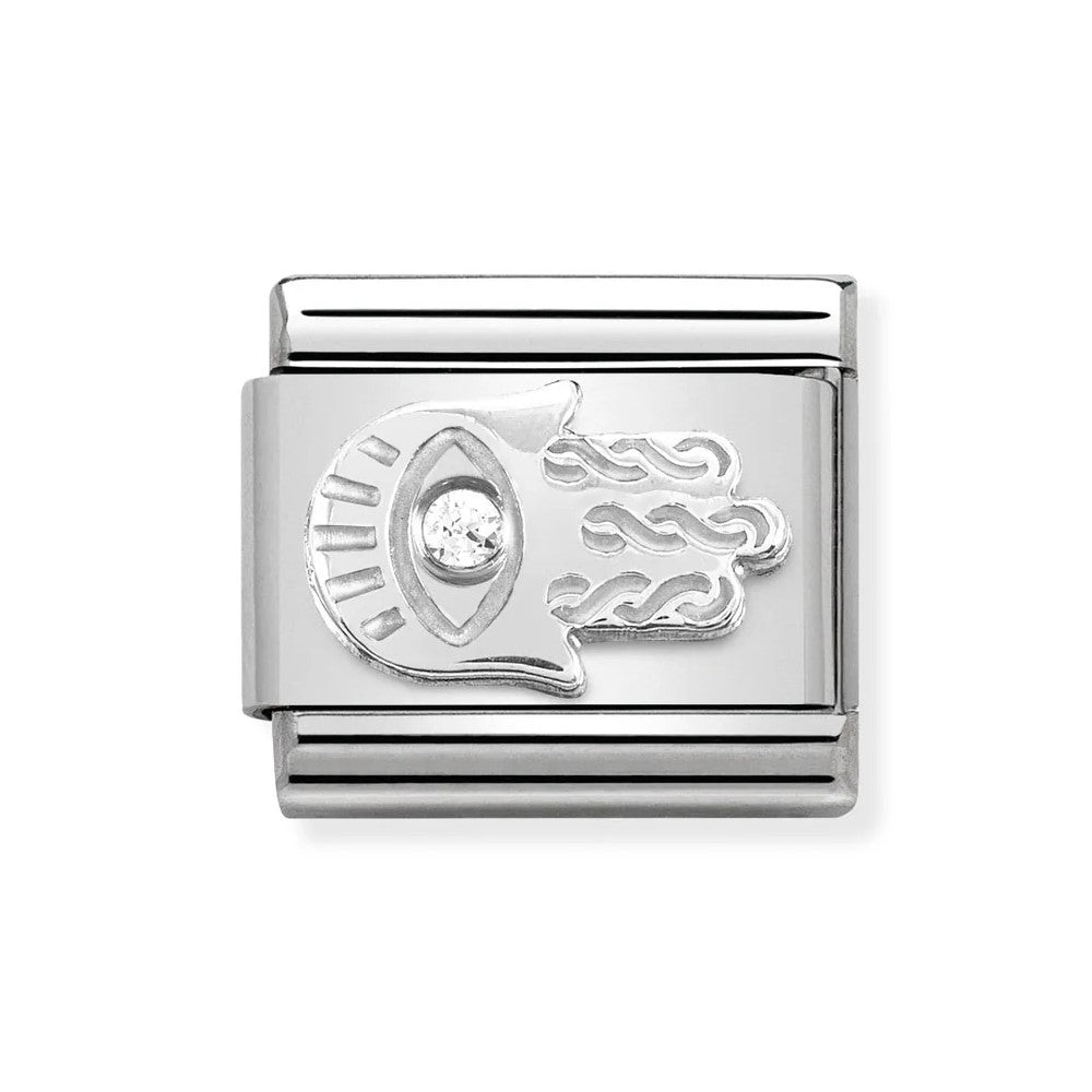 Classic Composable Link In Silver Fatima Hand Symbol With CZ