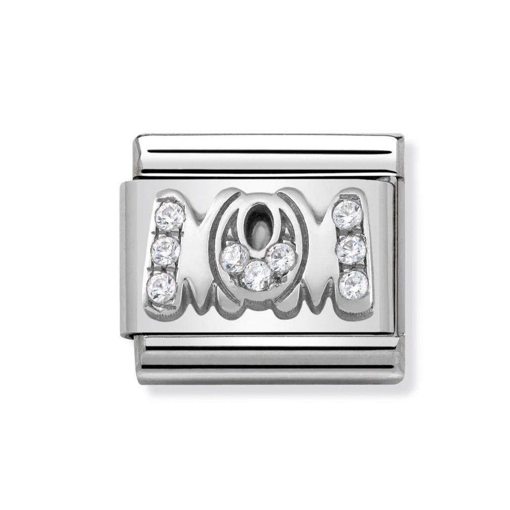 Classic MOM Pave In Steel, Cub. Zirconia & 925 Silver Charm