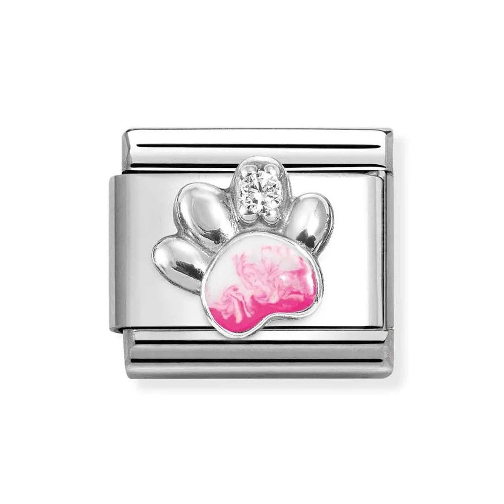 Composable Classic Link Pink Paw Print Enamel In 925 Silver & CZ
