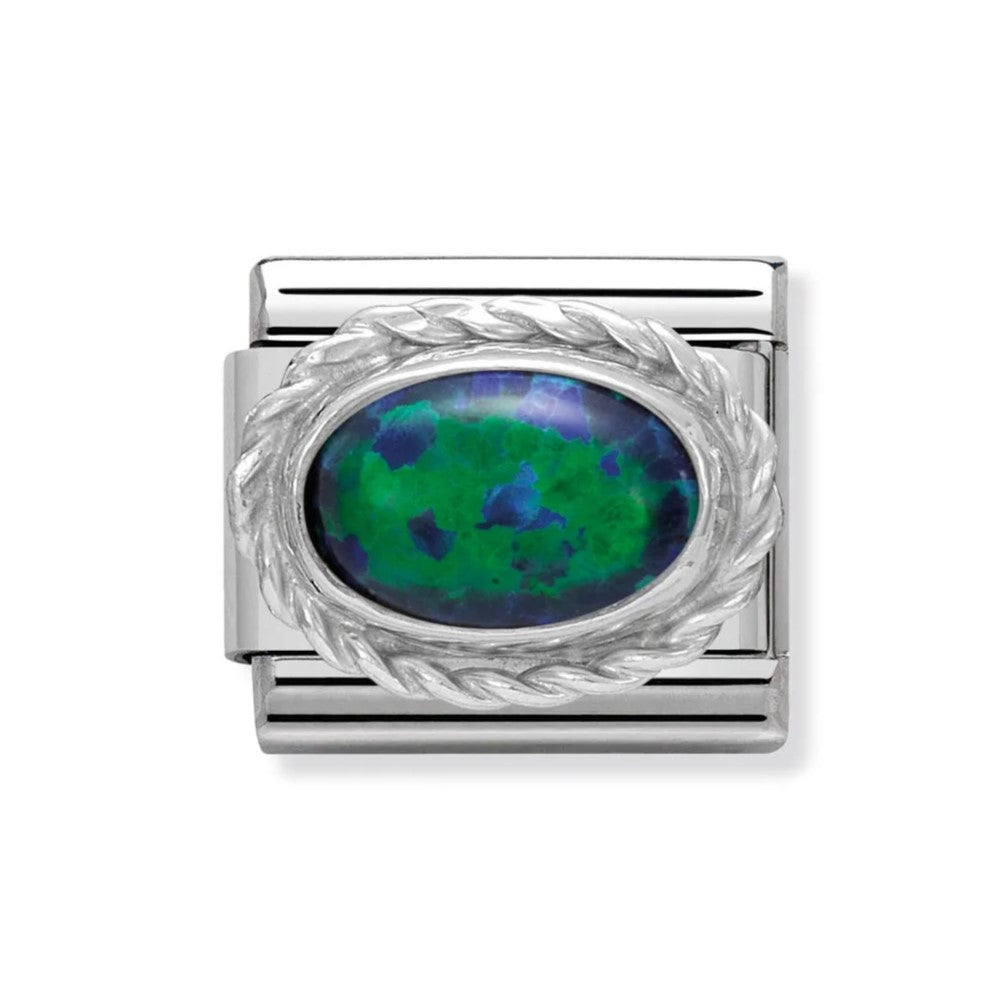 Composable Classic Steel Charm With Green Opal In 925 Silver