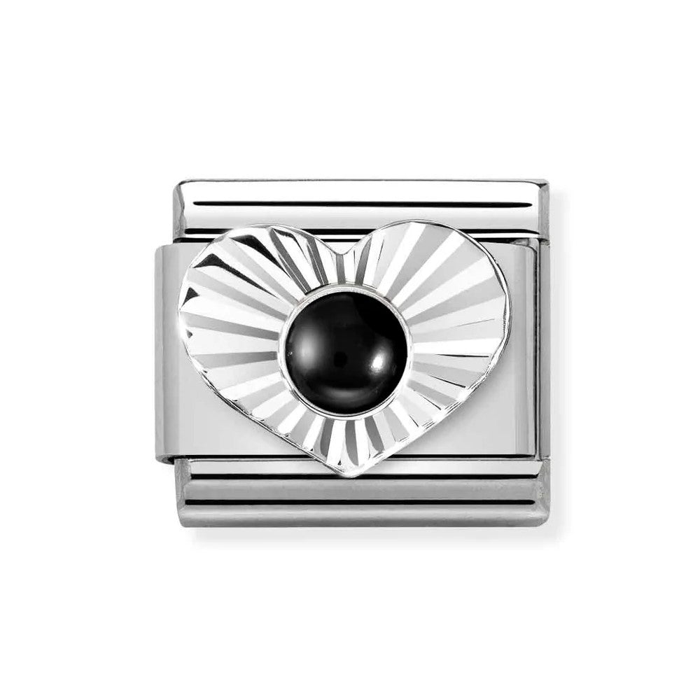Classic Composable Link In Silver Heart With Black Agate