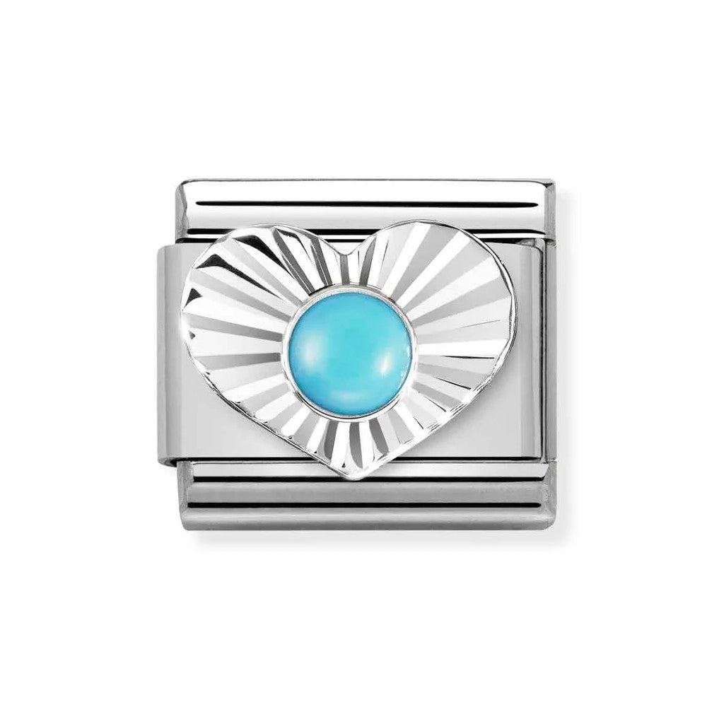 Classic Composable Link In Silver Heart With Turquoise Stone