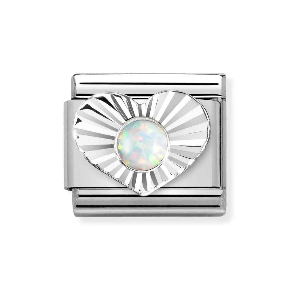 Classic Composable Link In Silver Heart With White Opal Stone