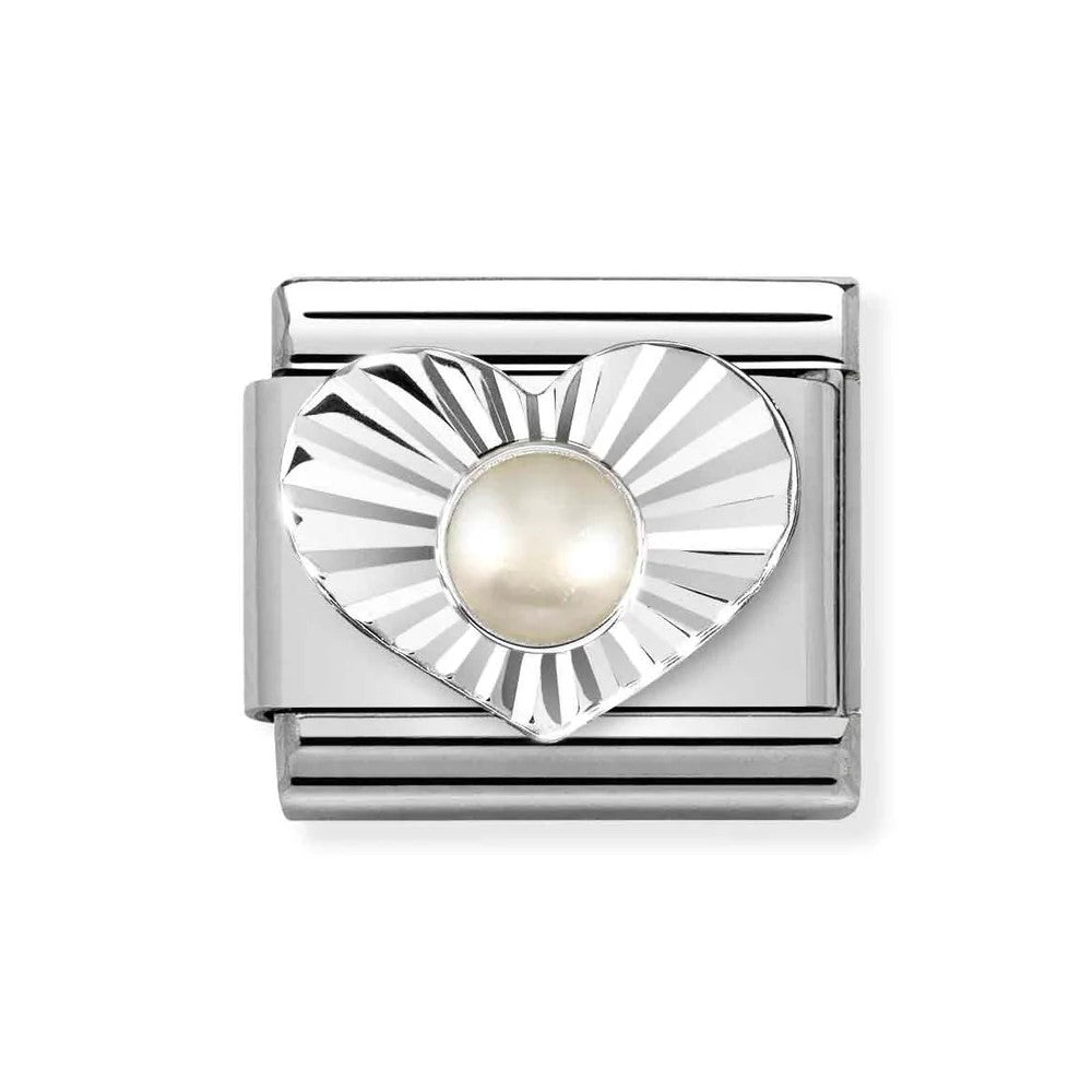 Classic Composable Link In Silver Heart With White Pearl