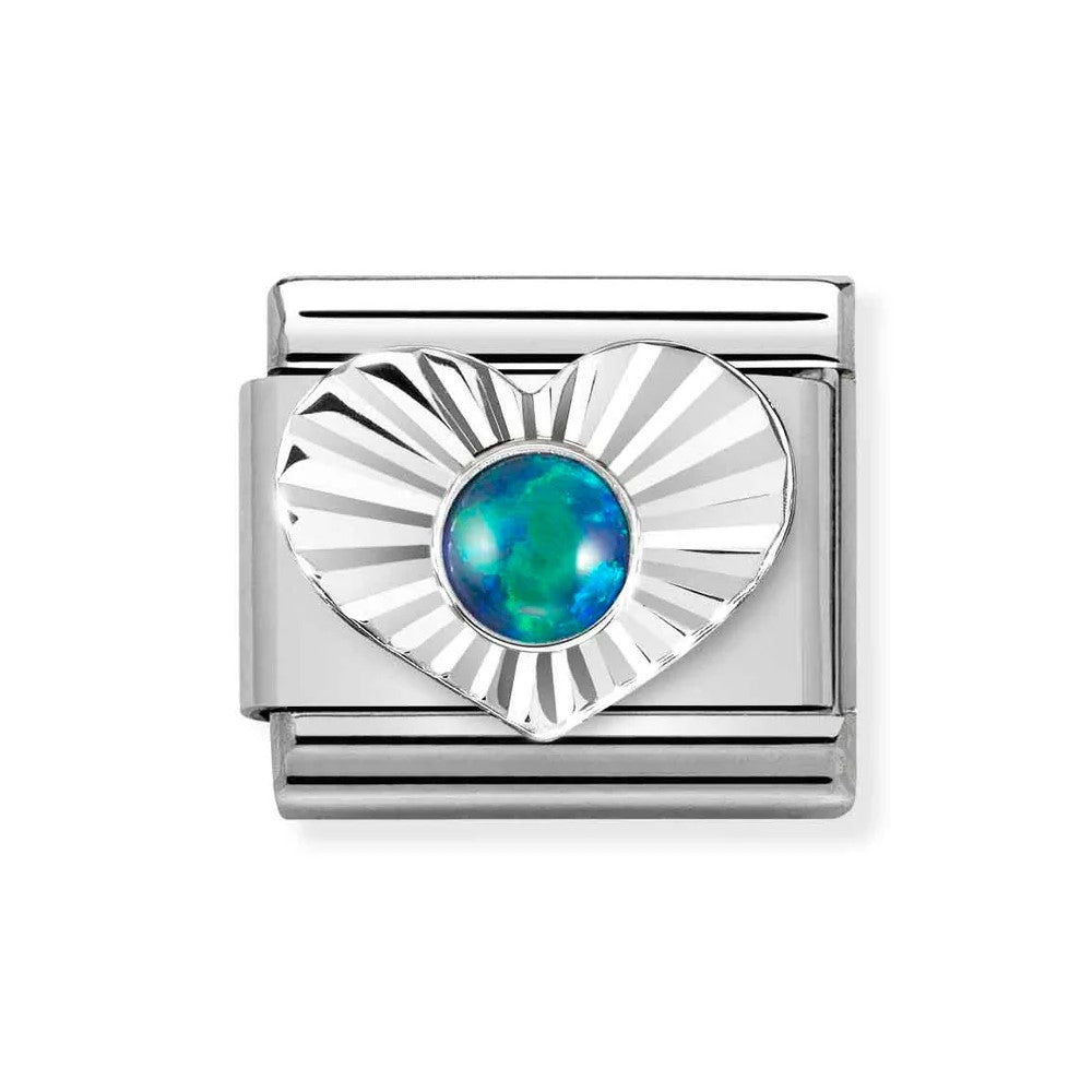 Classic Composable Link In Silver Heart With Green Opal