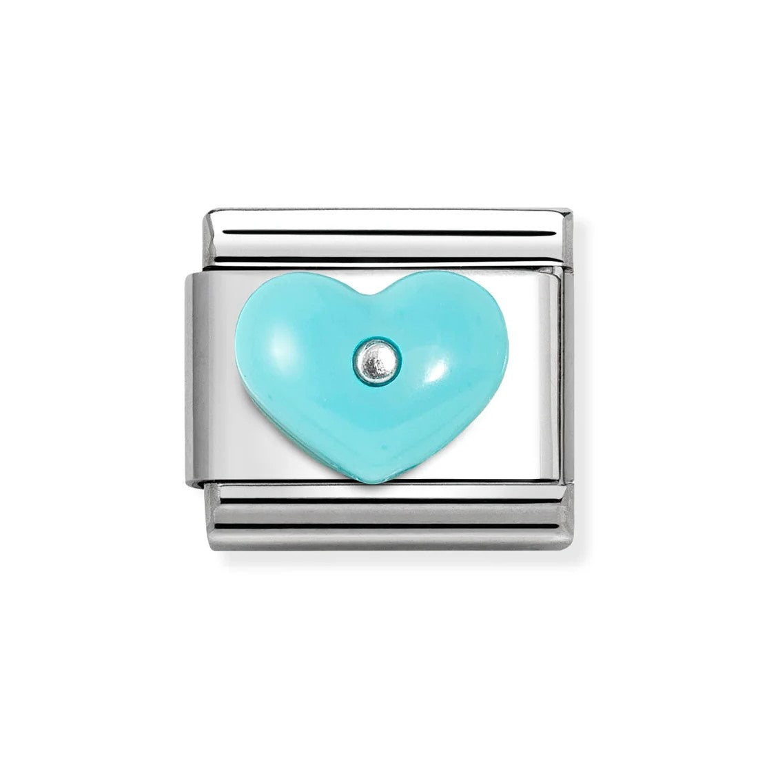 Composable Classic Steel Charm With Heart, Turquoise Stone In 925 Silver