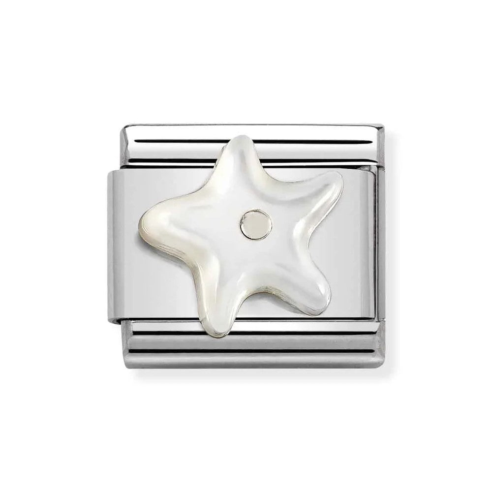 Classic Silver Link With Starfish In White Mother of Pearl