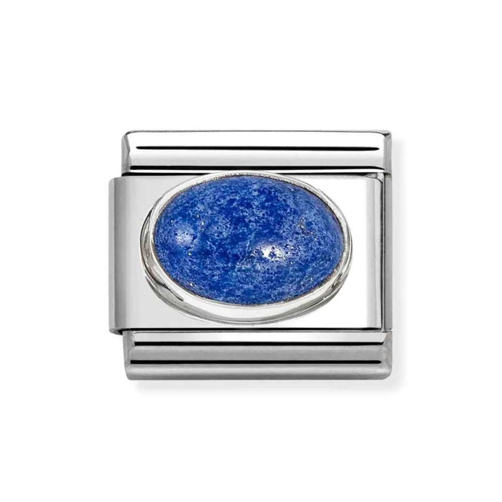 Composable Classic Steel Charm With Oval Lapis Lazuli In Natural Stone & In 925 Silver