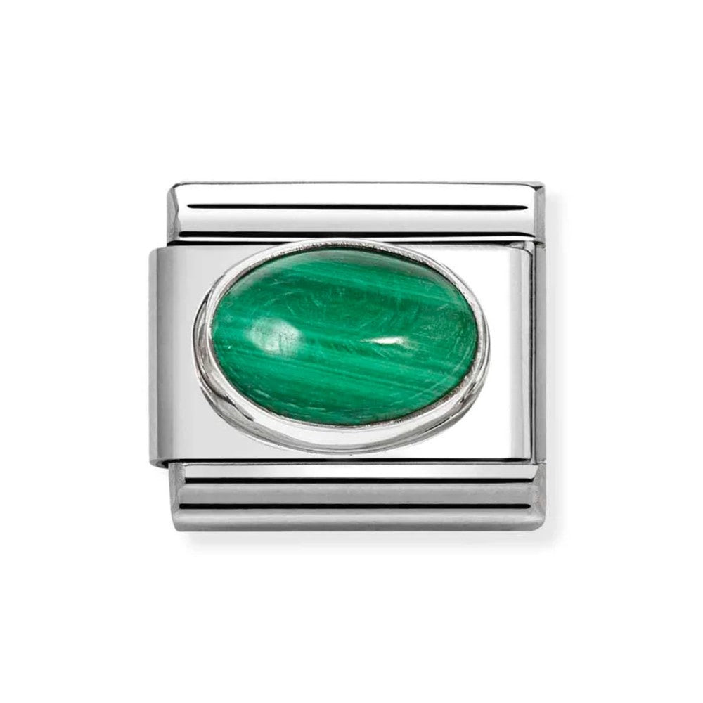 Composable Classic Steel Charm With Oval Malachite In Natural Stone & In 925 Silver