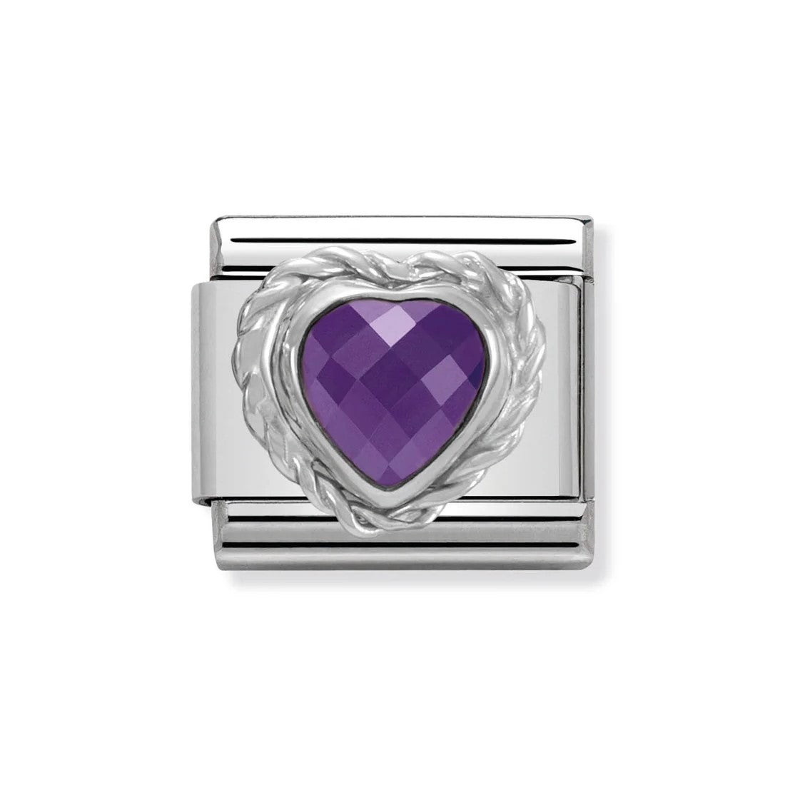 Classic Silver Heart Setting Purple CZ Link