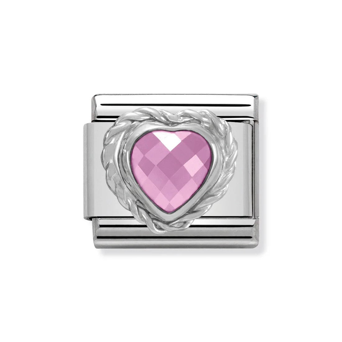 Classic Silver Heart Setting Pink CZ Link