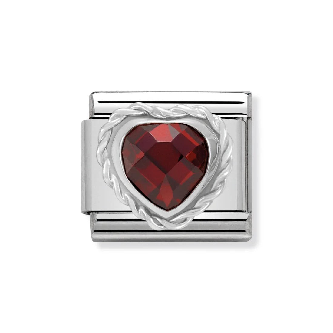 Classic Silver Heart Setting Red CZ Link