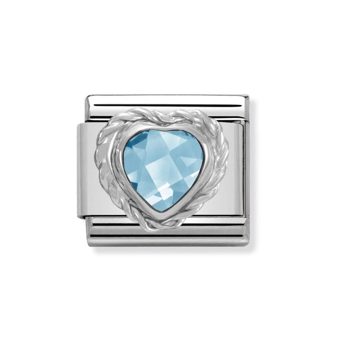Classic Silver Heart Setting Light Blue CZ Link