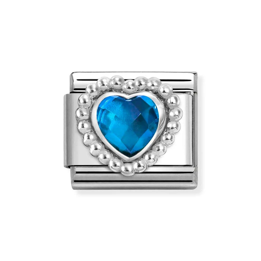 Classic Silver Heart Setting Blue CZ Link