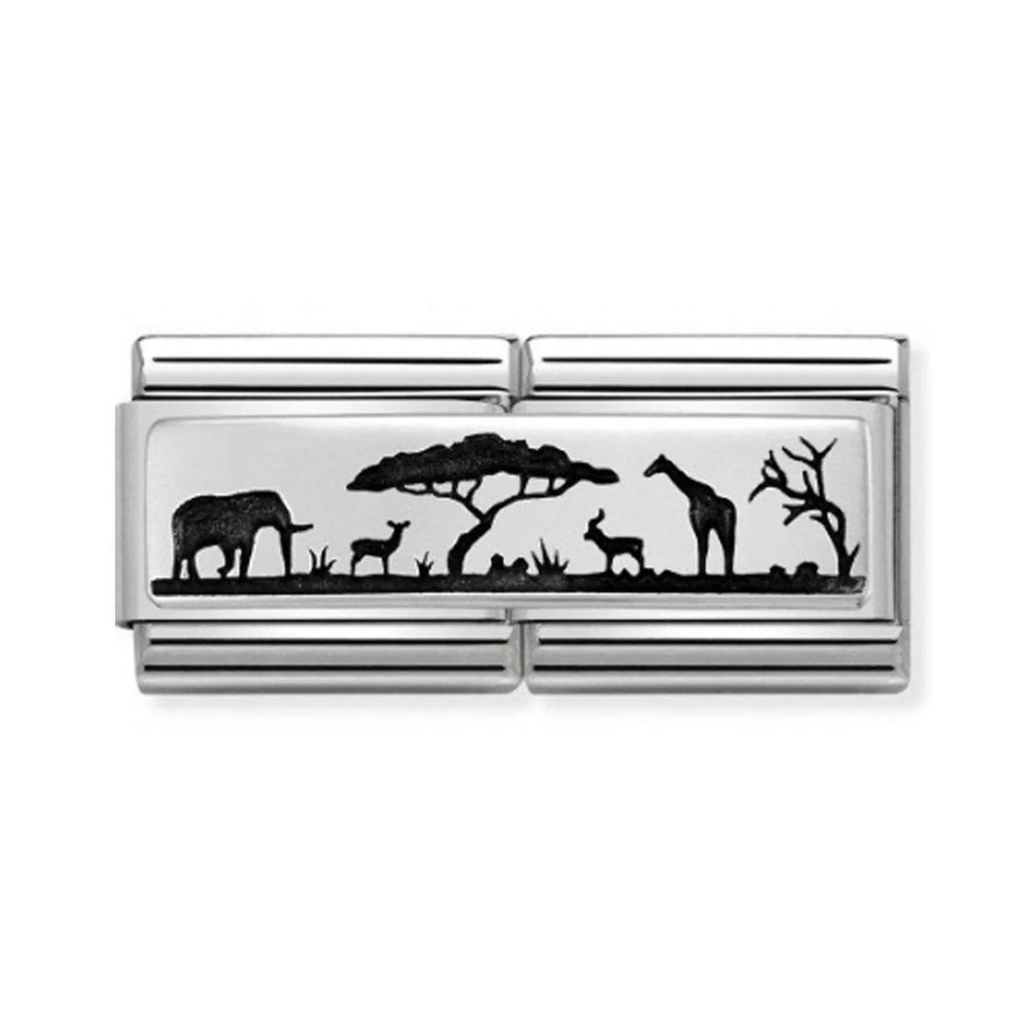 Classic Double Charm With African Savanna Symbol In 925 Silver