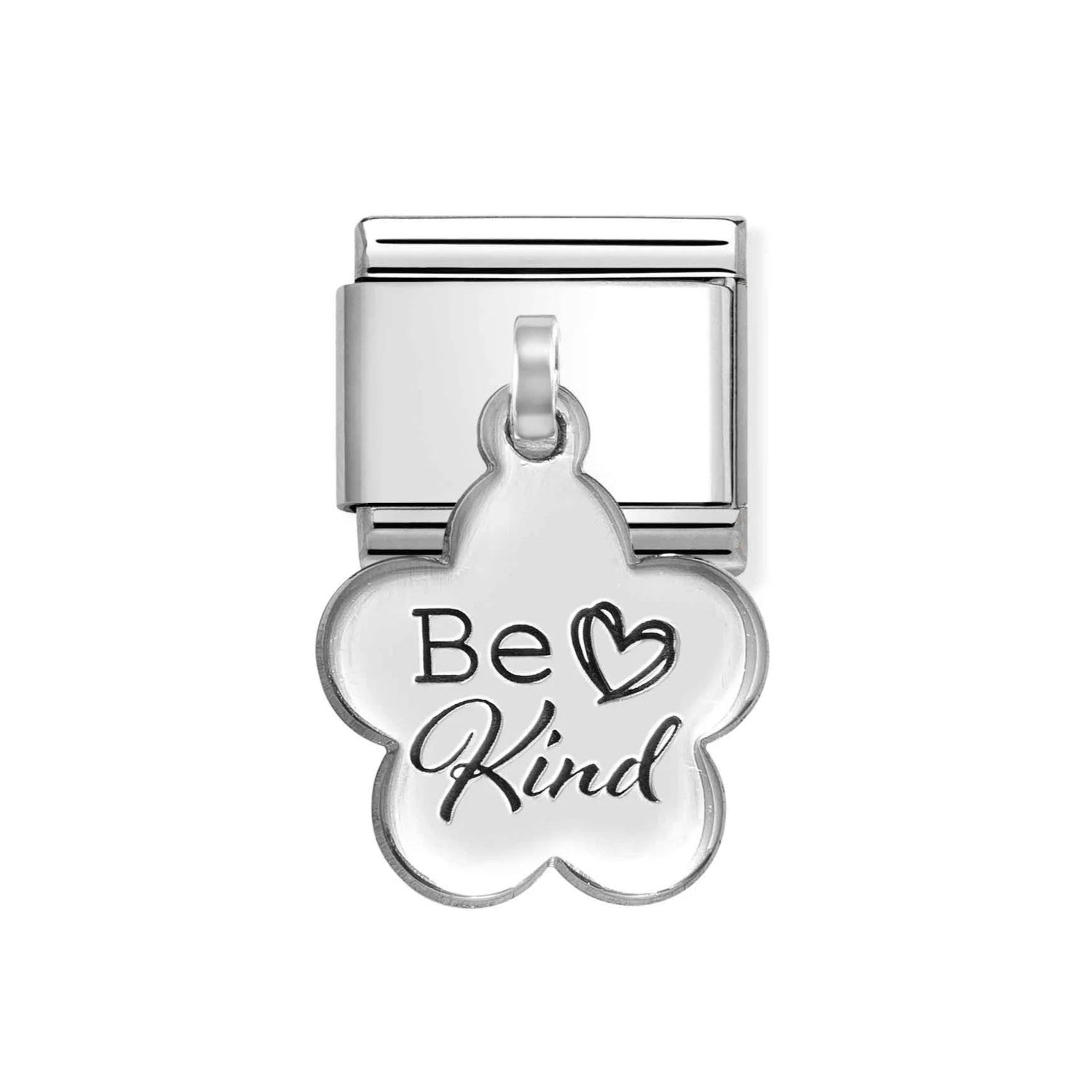 Classic Flower With Be Kind Pendant Charm In 925 Silver
