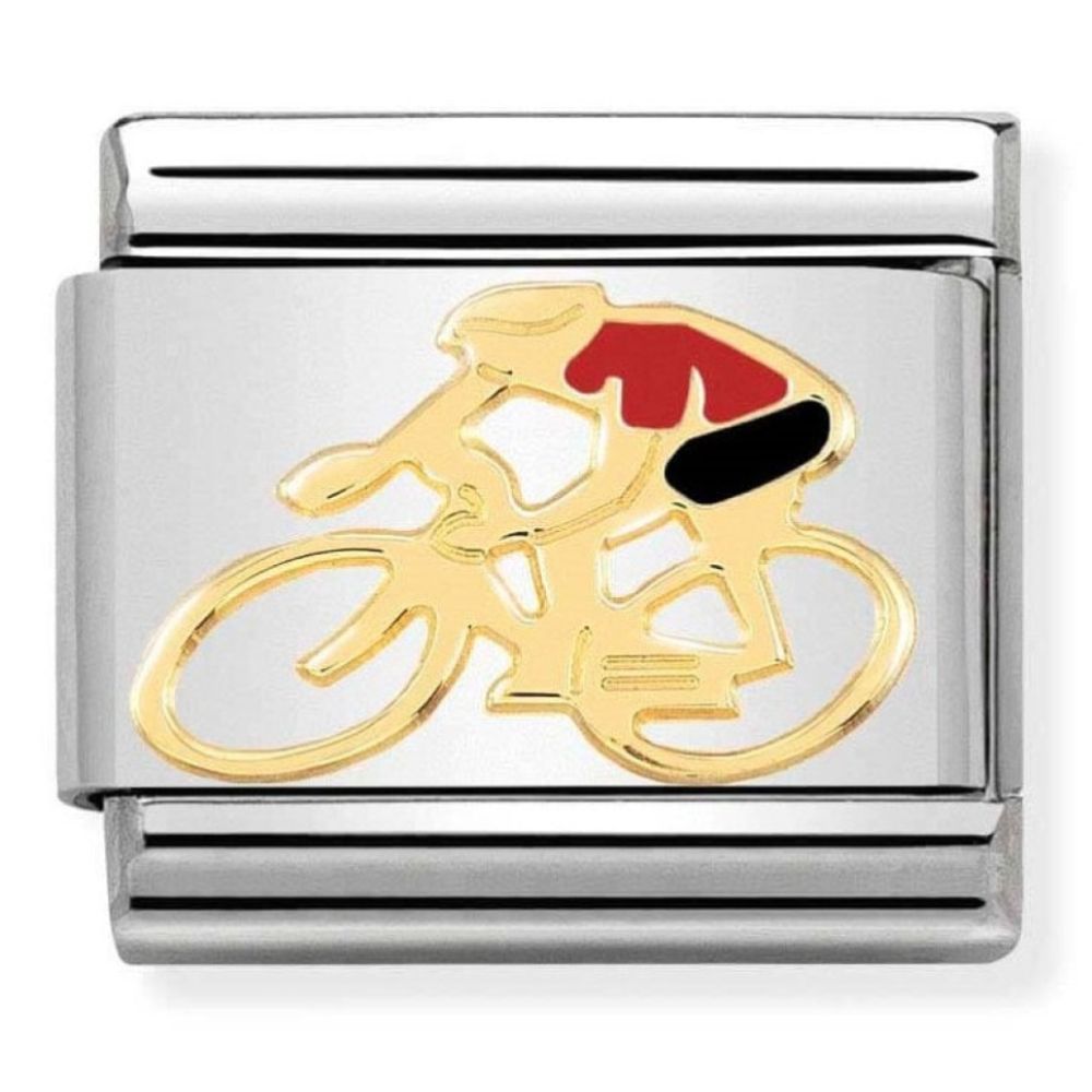 Composable Classic 18k Gold & Red Enamel Cyclist Steel Charm