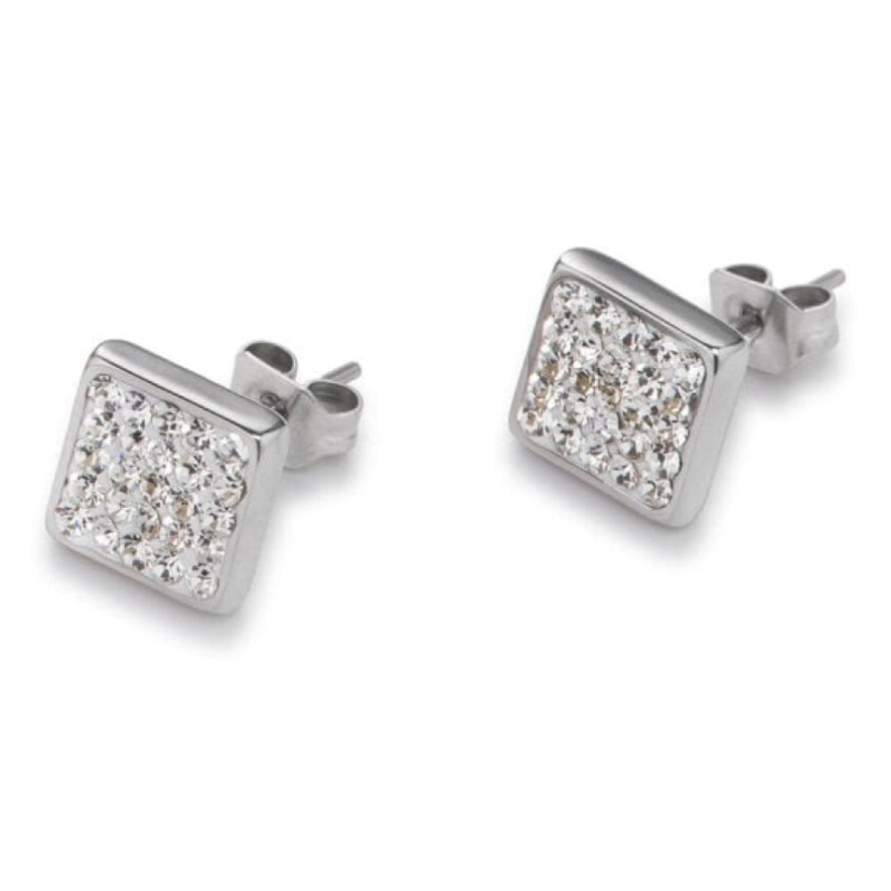 Square Earrings with Stickpin & Clear Swarovski Crystals