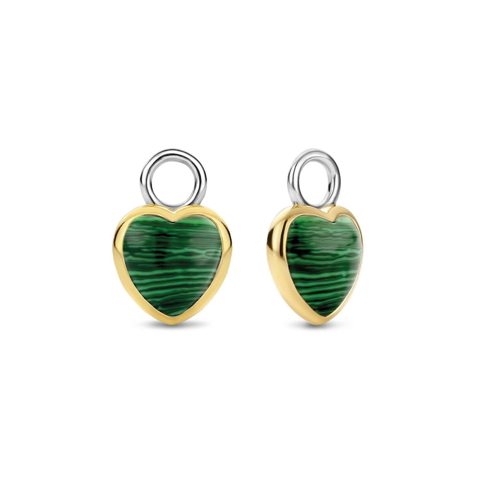 Double Sided Green Crystal Heart Gold Plated Silver Ear Charm