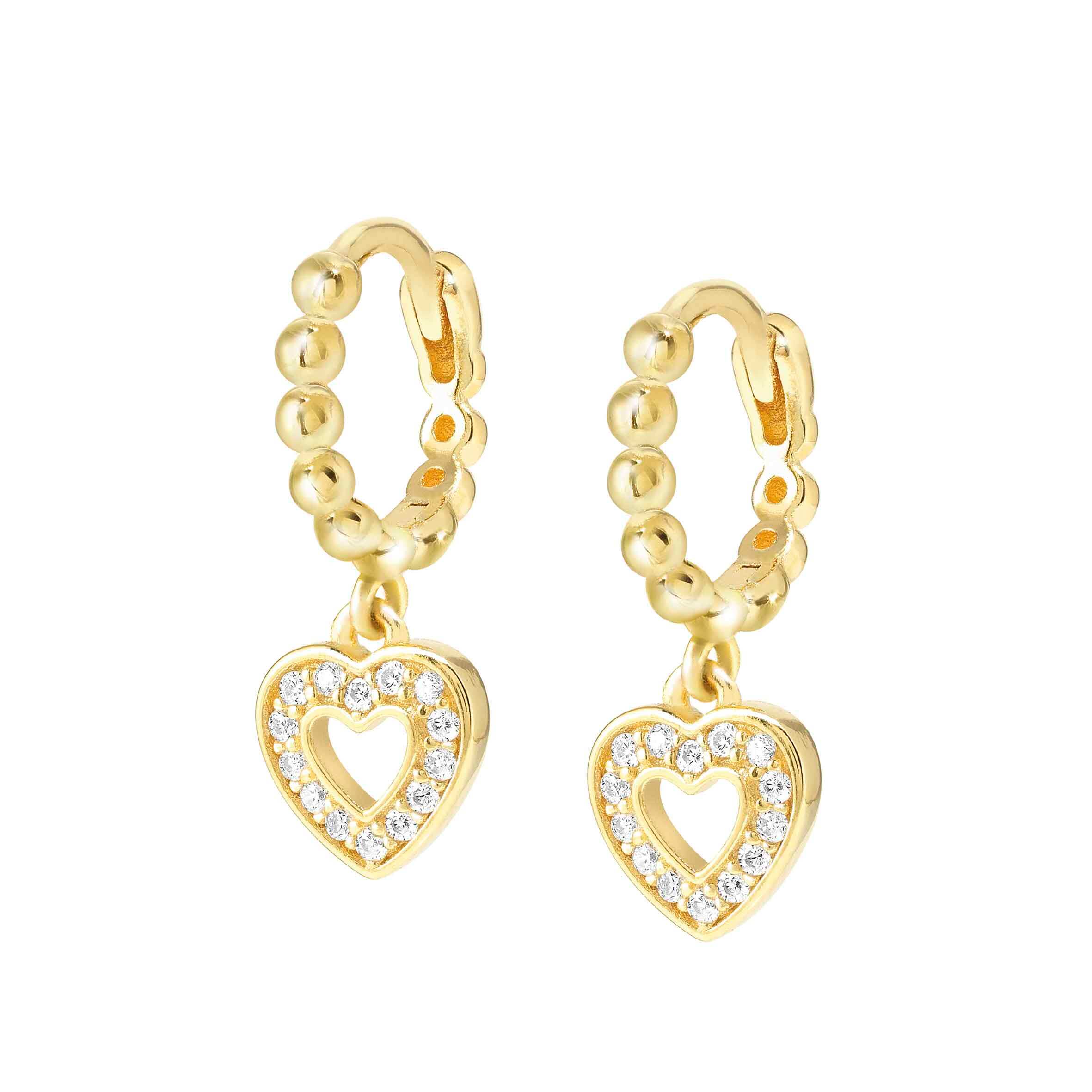 Lovecloud Hoop Gold Earrings With CZ Set Heart