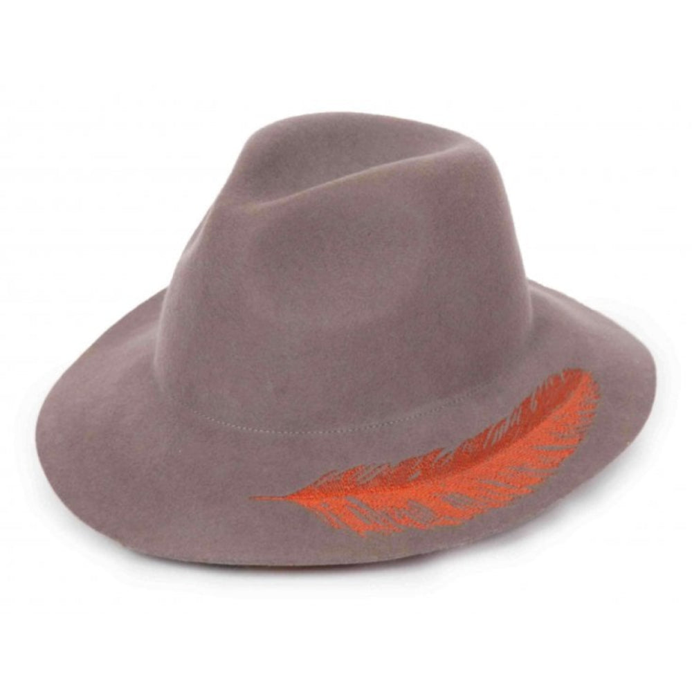 Wool Hat Embroid Feather - Slate