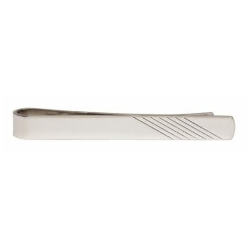 Rhodium Plated Striped Tie Bar