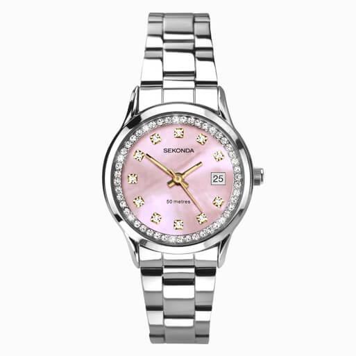 Catherine Pink Dial With Silver Case & SS Bracelet Strap Ladies Watch