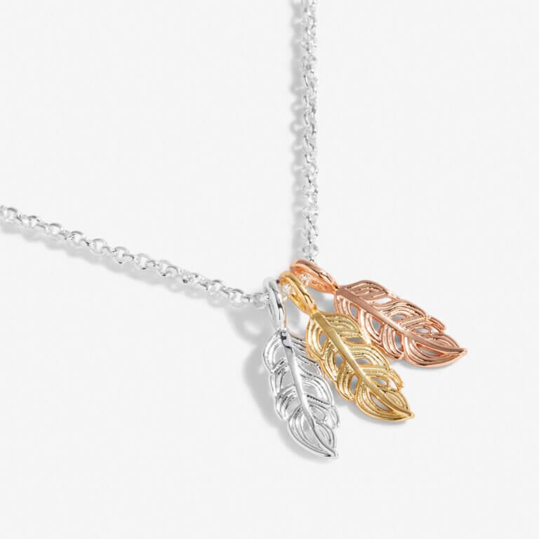 Florence Feathers | Feather Necklace | Silver Rose Gold And Gold | Necklace | 46cm + 5cm Extender