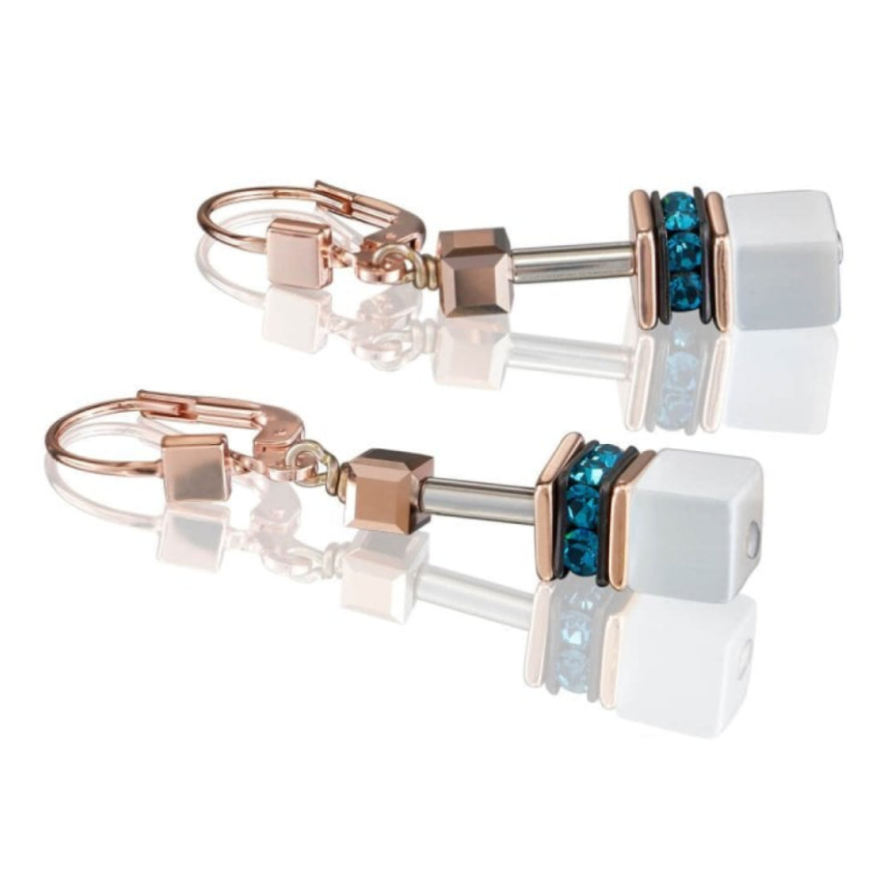 White & Petrol Geo Cube Rose Gold Pierced Earring