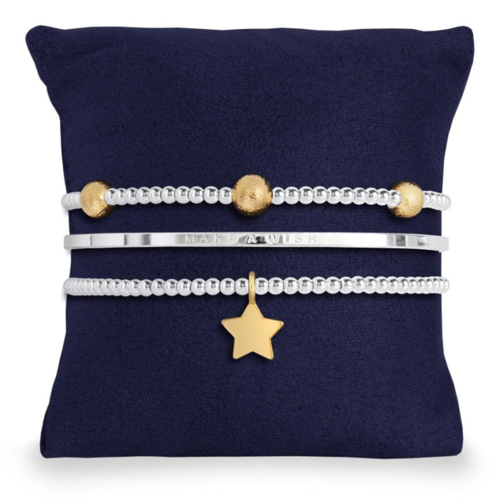 Occasion Gift Box - Christmas Wish - x3 Stacking Bracelets - Gold and Silver - 17.5cm Adjustable