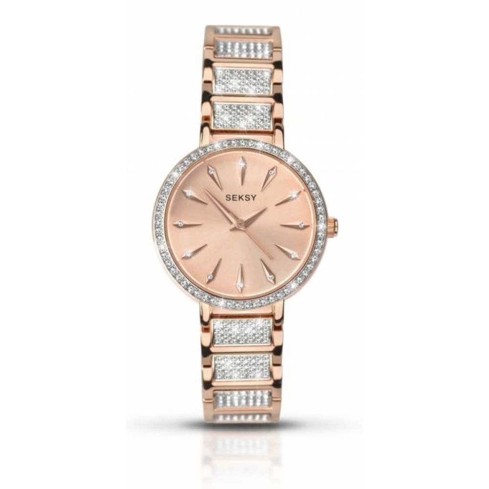 Ladies Rose Gold Plated Watch With White Crystals