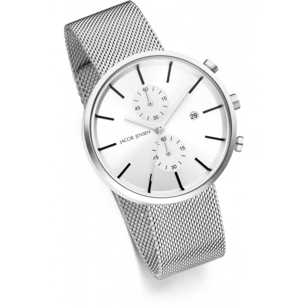 Stainless Steel Silver Dial & Mesh Bracelet Strap Chronograph Gents Watch