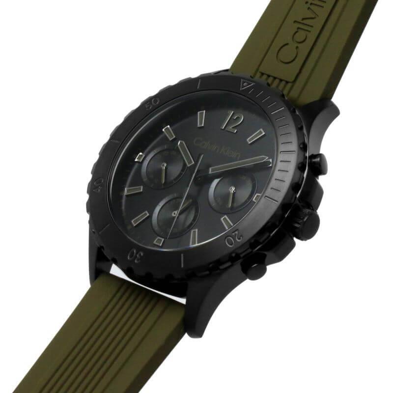 Sports Chronograph Black Dial Green Silicone Strap Gents Watch