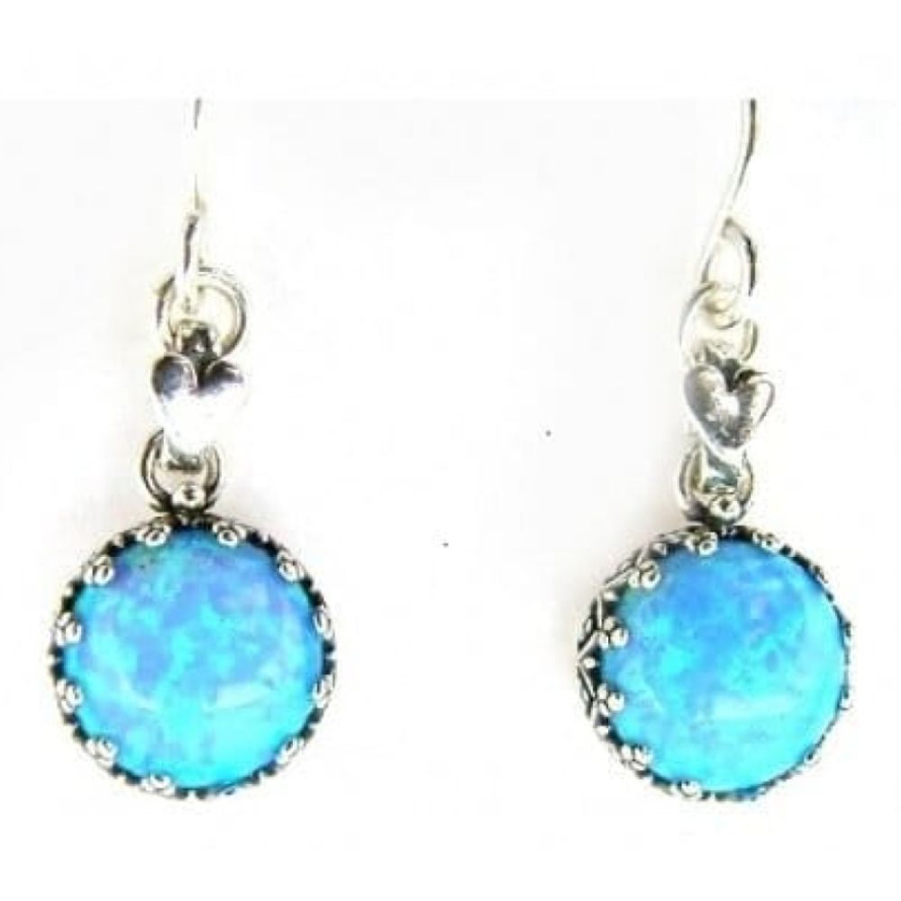 Ladies Round Silver Earrings With Opal Stones